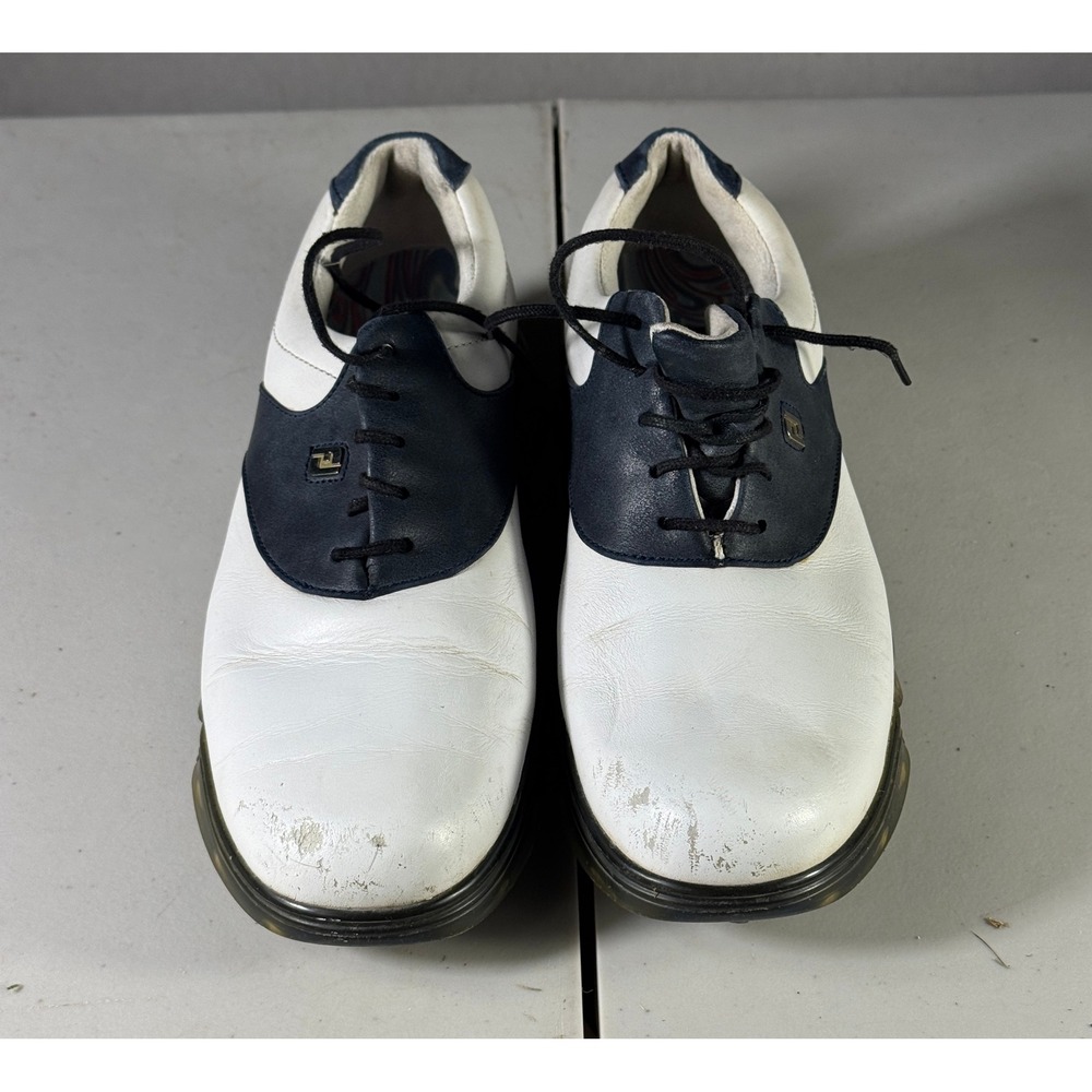 FootJoy DryJoys Golf Shoes Mens 6.5 M White Navy Blue Saddle Spiked 99169